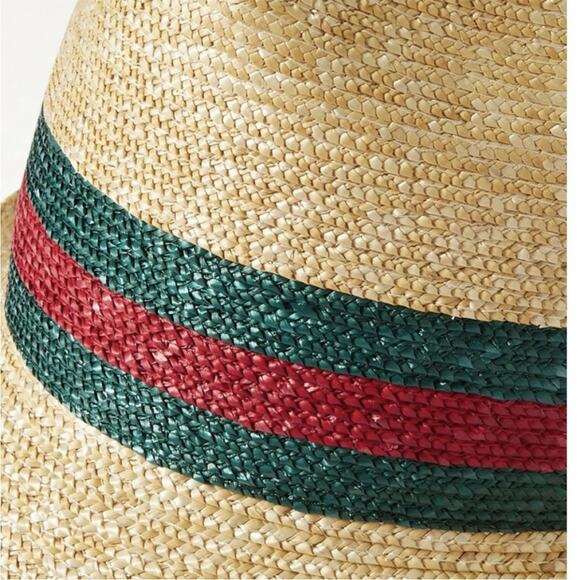 GUCCI web stripe raffia hat